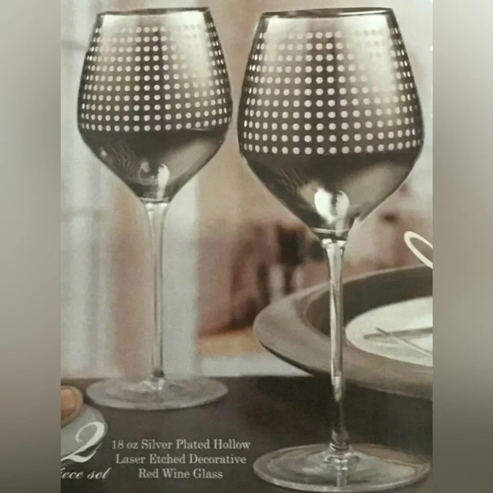 Lavish by Circleware Crystal, Silver Plated Art Deco, Red Wine Glasses, set of 2 - Picture 9 of 9